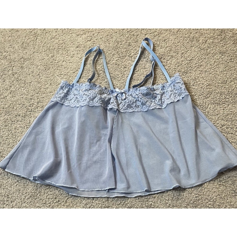VIP Collections Mesh Nightie Top Women's 6 Blue Floral Lace Front Slit  Romantic - Picture 6 of 11